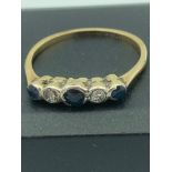 Vintage 18 carat GOLD RING set with DIAMONDS and BLUE TOPAZ to top in PLATINUM mount. Vintage