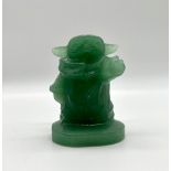 A Hand-Carved Green Aventurine Yoda Quartz Crystal Figure. 6cm tall.