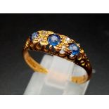 18ct yellow gold sapphire and diamond ring, set with three sapphires of exceptional quality. Natural