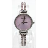 An FCUK ladies stainless steel watch, case width: 19 mm, pink dial, in full working order and four