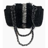 A Chanel Swarovski Tweed Medium Classic Flap Bag. Silver tone and crystal hardware. Silver tone