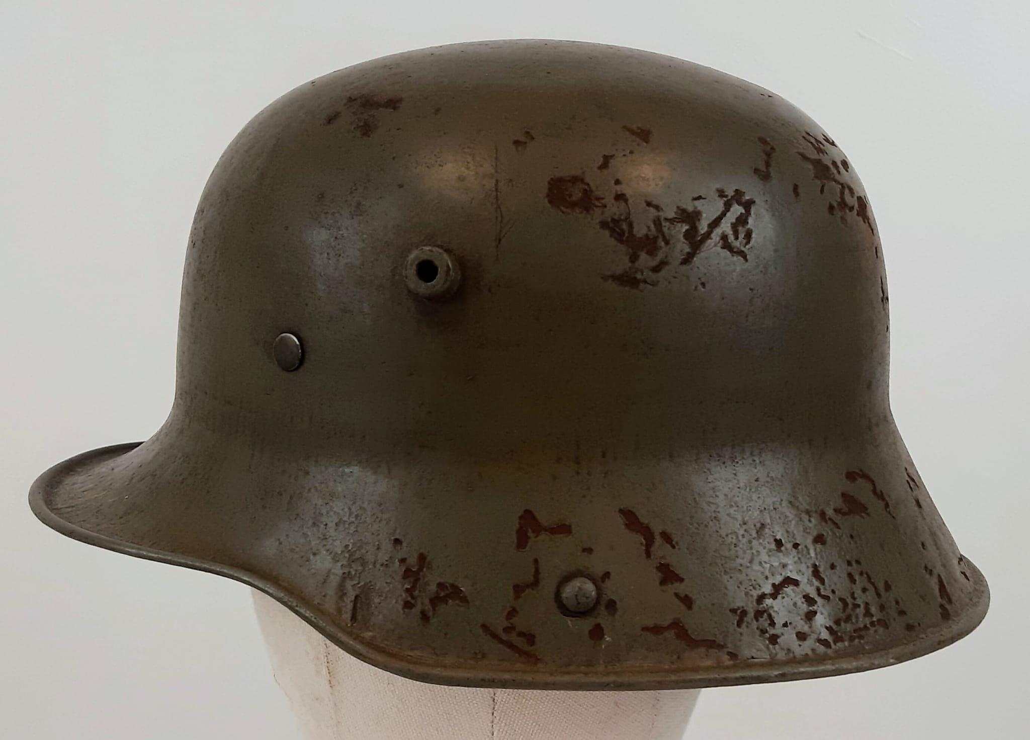 WW1 German Model 1917 Stahlhelm Helmet with Original Green Paint.