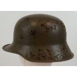 WW1 German Model 1917 Stahlhelm Helmet with Original Green Paint.