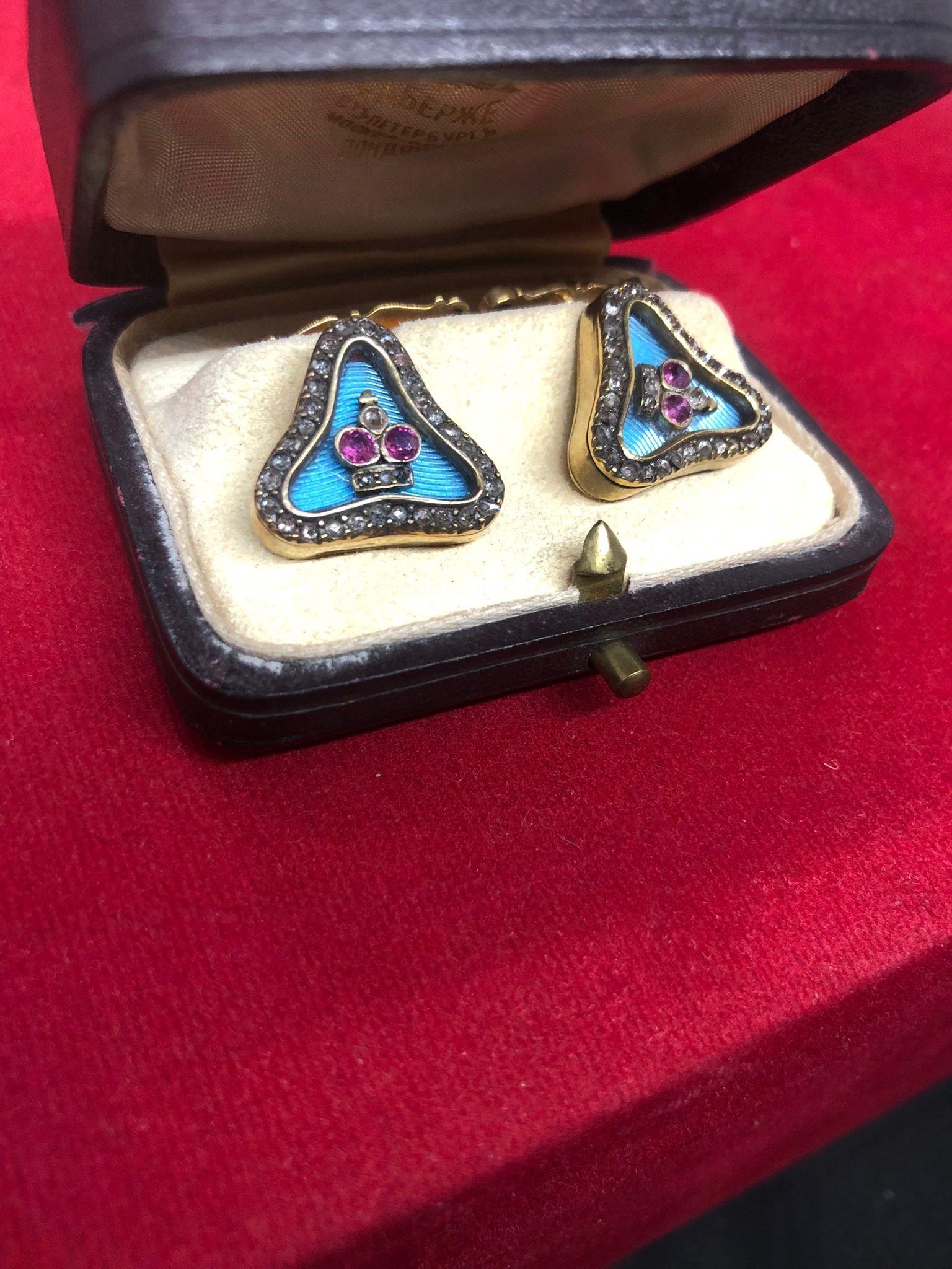 Magnificent pair of Russian silver and enamel diamond cufflinks. 2.5cm cufflink length to back 1.7cm - Bild 12 aus 15