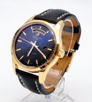 A Breitling Transocean Automatic Rose Gold Cased Gents Watch. Black leather strap. Rose gold
