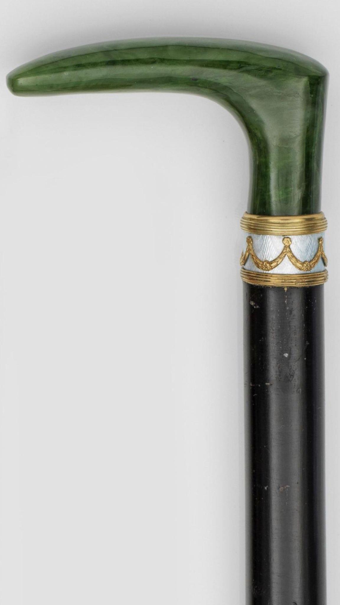 A Russian nephrite jade silver gilt enamel large walking stick Stunning condition and fully