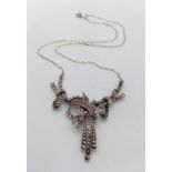 Ladies Vintage Sterling Silver and Marcasite Bow Necklace. 48cm length in Presentation Box.