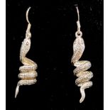 A Pair of 925 Silver Spiral Snake Earrings. 35mm drop.