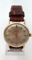 A Glorious Vintage 9K Gold Cased Zenith Gents Watch. Mechanical movement. Leather strap. Gold case -