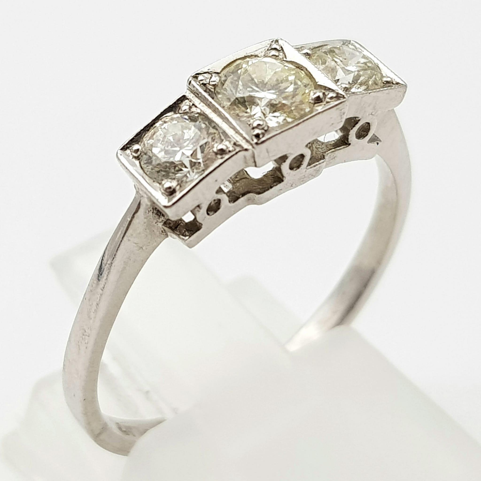 A 950 Platinum Victorian-Style Three Stone Diamond Ring. 0.75ct. Size O. 3.31g total weight. Comes - Image 2 of 5