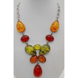 A Multi-Coloured Teardrop Resin Necklace. 42cm