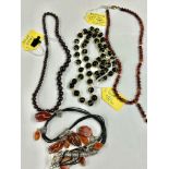 Vintage garnet beaded necklace and 3 others
