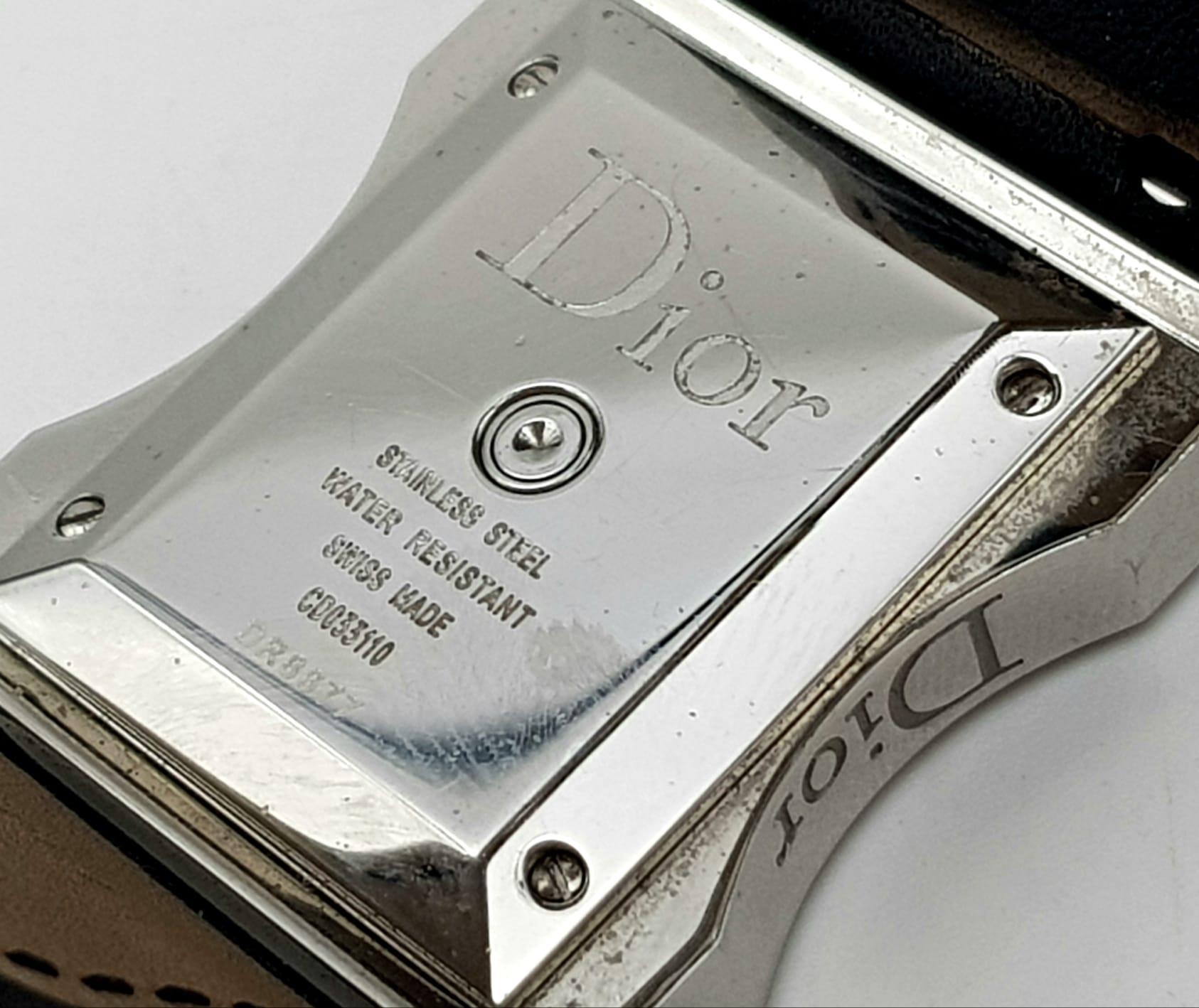 A Stylish Cristian Dior Ladies Watch. Black leather strap with stainless steel case - 30mm width. - Image 4 of 8