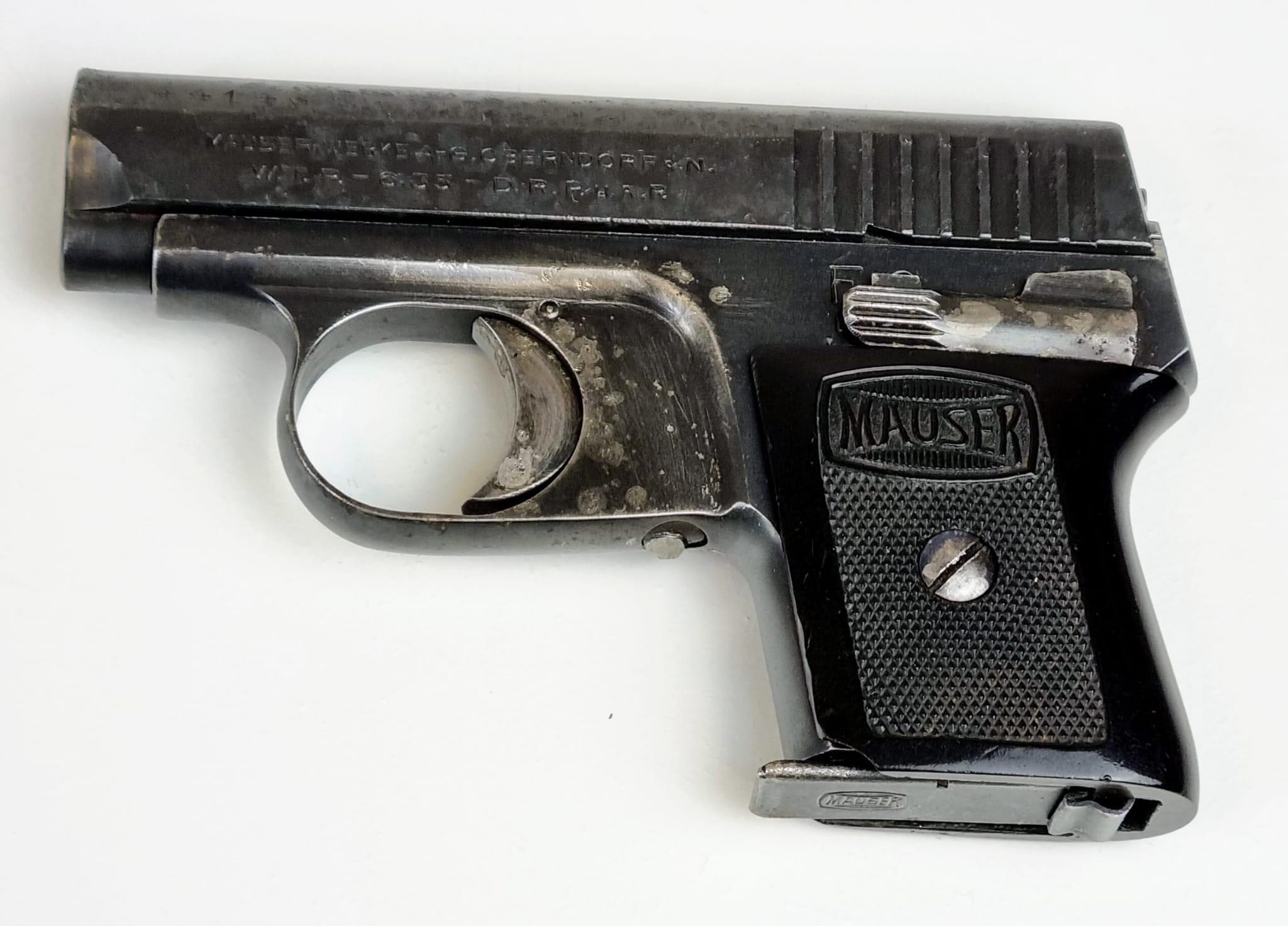 A Deactivated Mauser Oberndorf 25 ACP Pocket Pistol. 2.375 inch barrel. Vest pocket model. Metal - Image 2 of 14