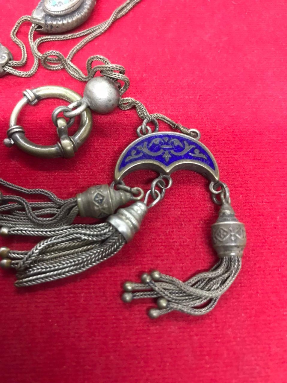 ANTIQUE 18th century Persian Islamic Ghajary ENAMEL SOLID SILVER ALBERT pocket watch CHAIN with - Bild 4 aus 15