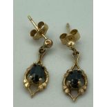 Pair of Hallmarked 9 carat GOLD and BLACK SPINEL EARRINGS complete with 9 carat GOLD BACKS.