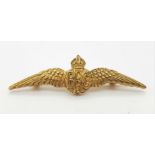 WW1 British Thick Gold Plate Royal Flying Corps Small Pilots Wings for Lapel on Sweethearts.