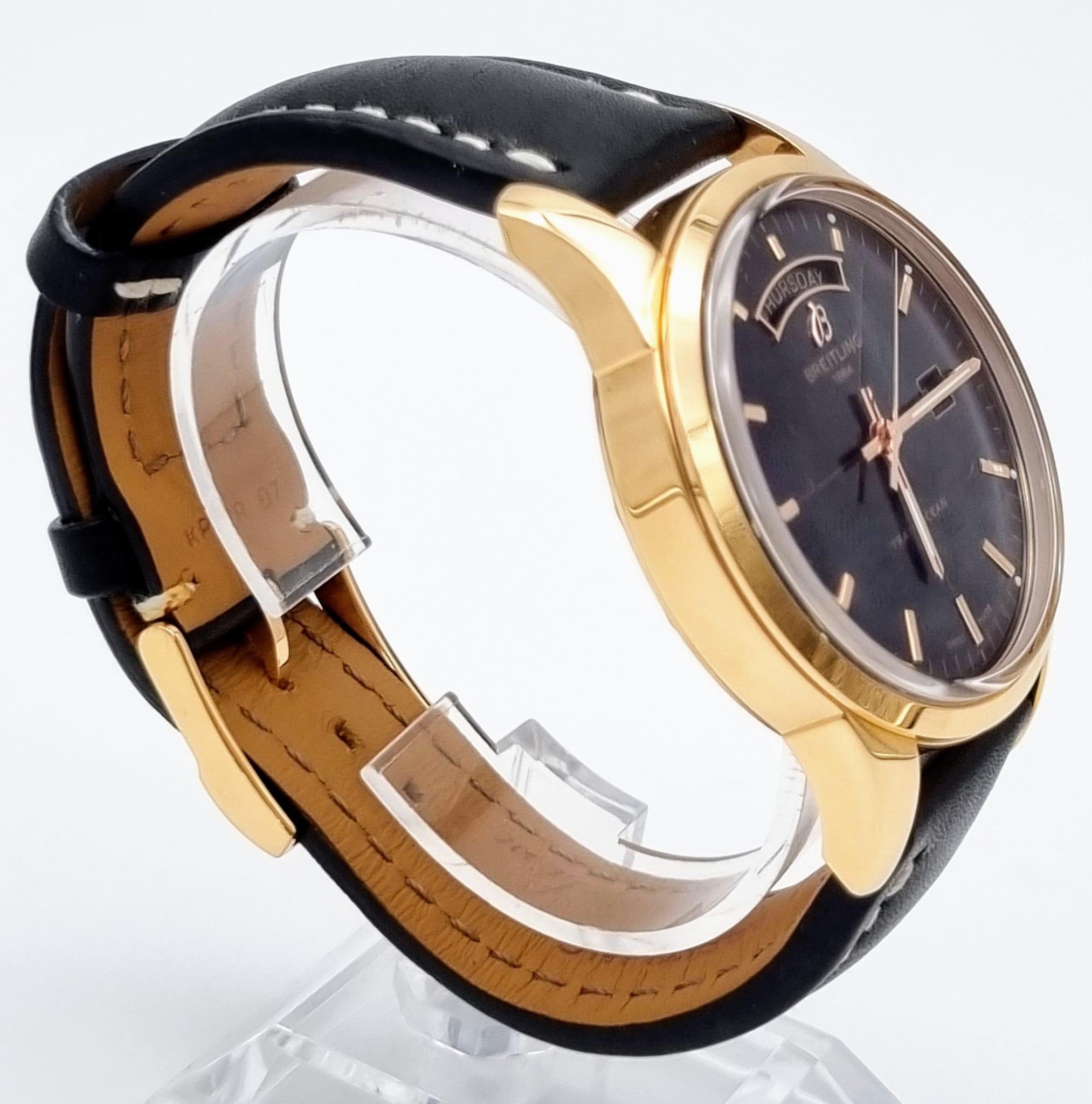 A Breitling Transocean Automatic Rose Gold Cased Gents Watch. Black leather strap. Rose gold - Bild 3 aus 15