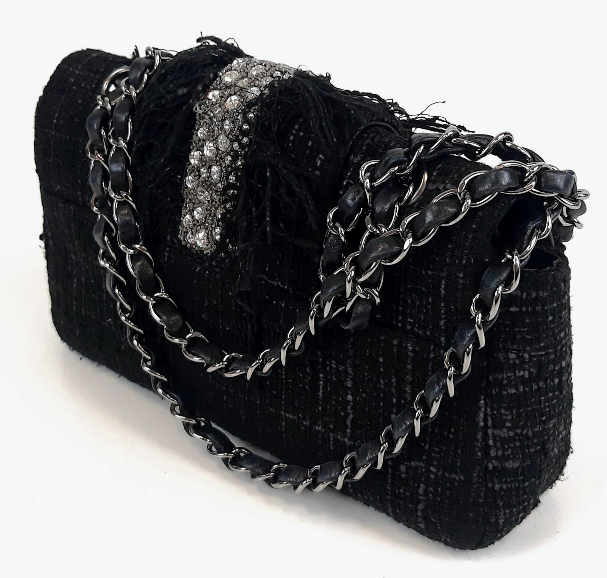 A Chanel Swarovski Tweed Medium Classic Flap Bag. Silver tone and crystal hardware. Silver tone - Image 3 of 7