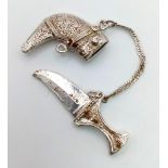 A Vintage Arabic Jambiya Sterling Silver Pendant. Dagger is removable from sheath and secured by