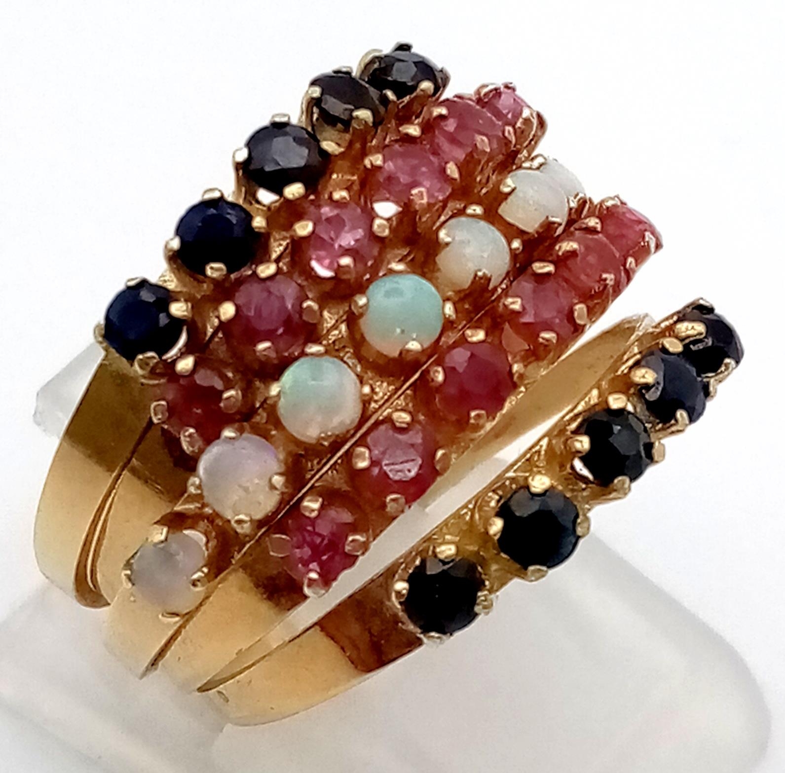 A very unusual 14 K yellow gold five band hinged ring with opals, rubies and sapphires. Ring size: - Image 3 of 5