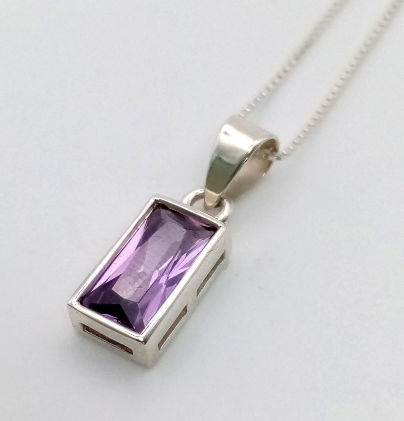 An Amethyst Pendant on a 925 Silver Necklace. 10mm and 42cm - Image 2 of 4