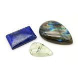 Lot of 3 Gemstones - 11.65 Ct Cabochon Prehnite, 61.30 Ct Cabochon Labradorite & 31.05 Ct Cabochon