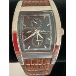Gentlemans BEN SHERMAN Quartz Multi dial Wristwatch in silver tone .Having large square black face