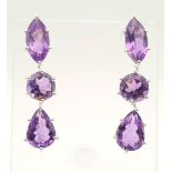 A Pair of Amethyst Gemstone Earrings in 925 Silver. 13g total weight.