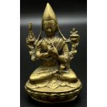 Vintage Chinese Patinated Cast Bronze Figure of a Seated Deity or Buddha. 16cm Tall.