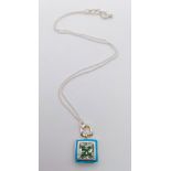 8ct Princess Cut Light Blue Moissanite Pendant in 925 Silver with Blue Enamel. 15mm and 44cm.