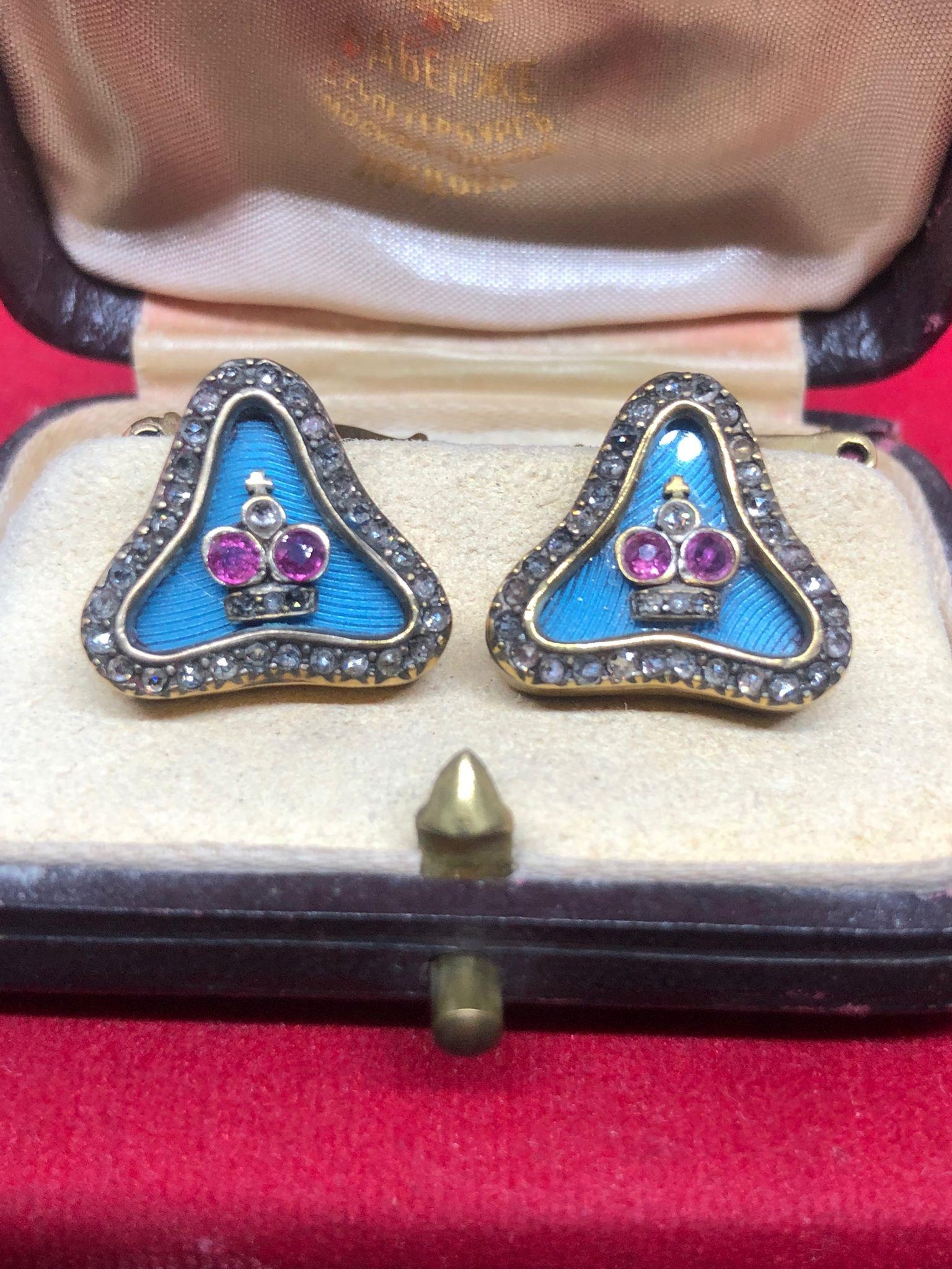 Magnificent pair of Russian silver and enamel diamond cufflinks. 2.5cm cufflink length to back 1.7cm