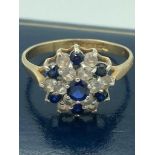 Stunning 9 carat GOLD RING set with dark blue SPINEL and quartz gemstones. Full UK hallmark.