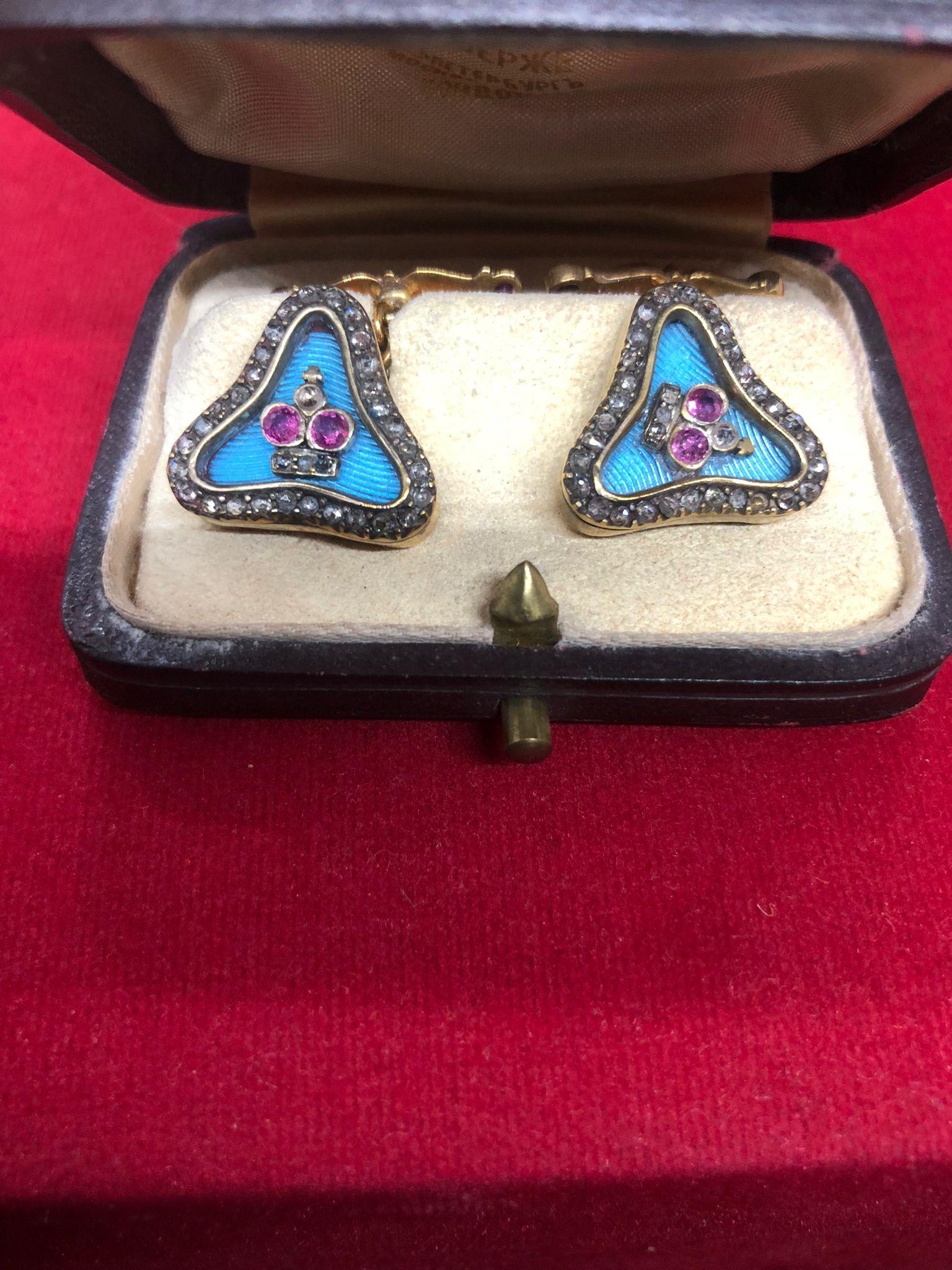 Magnificent pair of Russian silver and enamel diamond cufflinks. 2.5cm cufflink length to back 1.7cm - Bild 14 aus 15