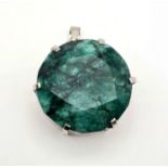 Natural Large Emerald Gemstone Pendant. In 925 Sterling silver. 110ct.