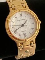 Gentlemans KRUG BAUMAN Quartz wristwatch 18ct gold plated in original case with manual. Gold