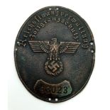 A Vintage Alloy Car Plaque Showing Nazi Eagle. 8cm Length