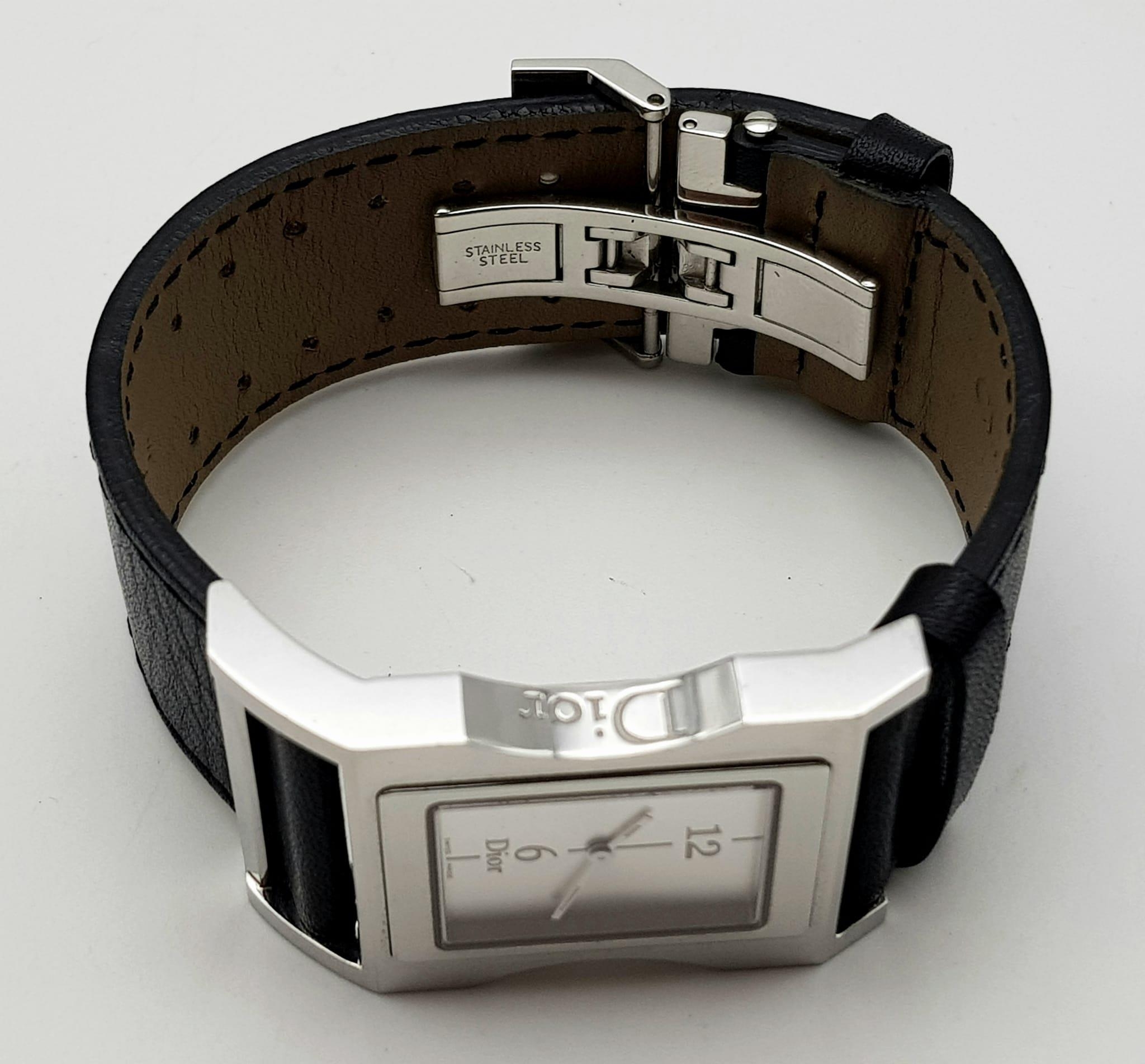 A Stylish Cristian Dior Ladies Watch. Black leather strap with stainless steel case - 30mm width. - Image 6 of 8