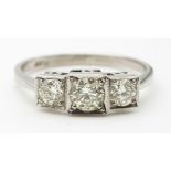 A 950 Platinum Victorian-Style Three Stone Diamond Ring. 0.75ct. Size O. 3.31g total weight. Comes