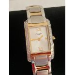 Ladies ROTARY Quartz wristwatch ,square tank style with Swarovski jewels to face, golden digits