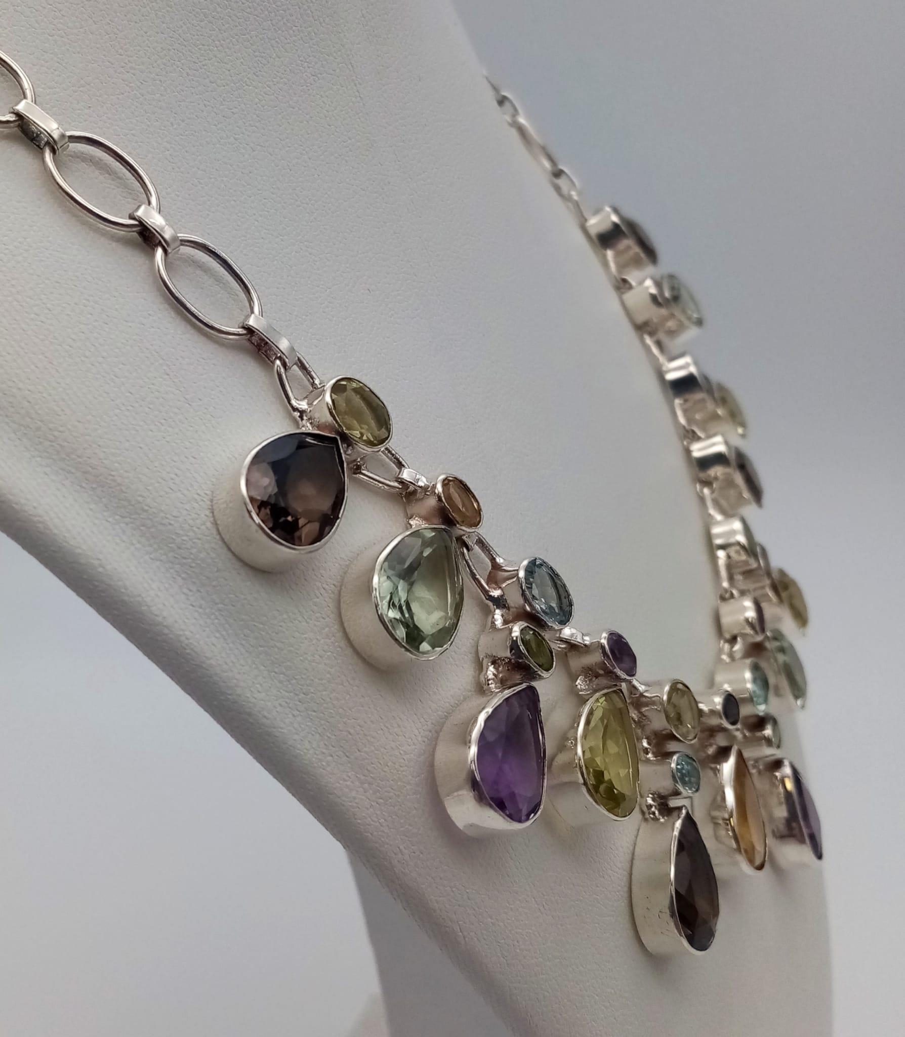 An Amethyst, Citrine Gemstone Necklace in 925 Silver. 44cm. 57g total weight. - Image 2 of 3