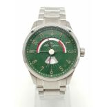 A Charles Hutton Longbridge Watch. Stainless steel strap and case - 42mm. Green dial. As new, with