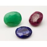 Lot of 3 Gemstones - 9.05 Ct Mixed Cut Ruby, 9.95 Ct Mixed Cut Emerald & 4 Ct Mixed Cut Blue