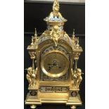 Antique 19th century French Bronze Enamel CLOISONNE Champleve Mantle Clock decorated With Cherubs