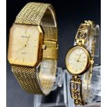 A Pair of His and Her Sekonda Gilded Watches. Both quartz movement and both in working order.