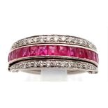 AN 18K WHITE GOLD HINGED ETERNITY RING WITH DIAMONDS , SAPPHIRE AND RUBY. A REAL STATEMENT RING..6.