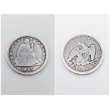 Very Rare 1845 Silver Seated Quarter Dollar-Very Good Condition. Clear Date.