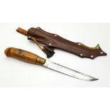 Very Good Condition Vintage Finish Hand Made Hunting Knife in Decorative. Leather and Brass