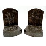 A Pair of Antique (circa 1900) Arts and Crafts Book Ends. Floral decoration. 14cm tall.