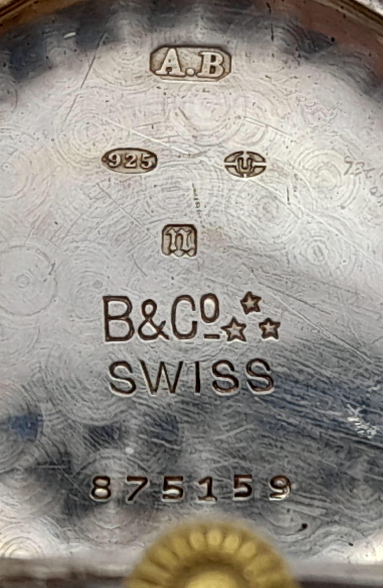 A Vintage Silver Cased B and Co Swiss Watch. Mechanical movement in working order. - Bild 5 aus 5